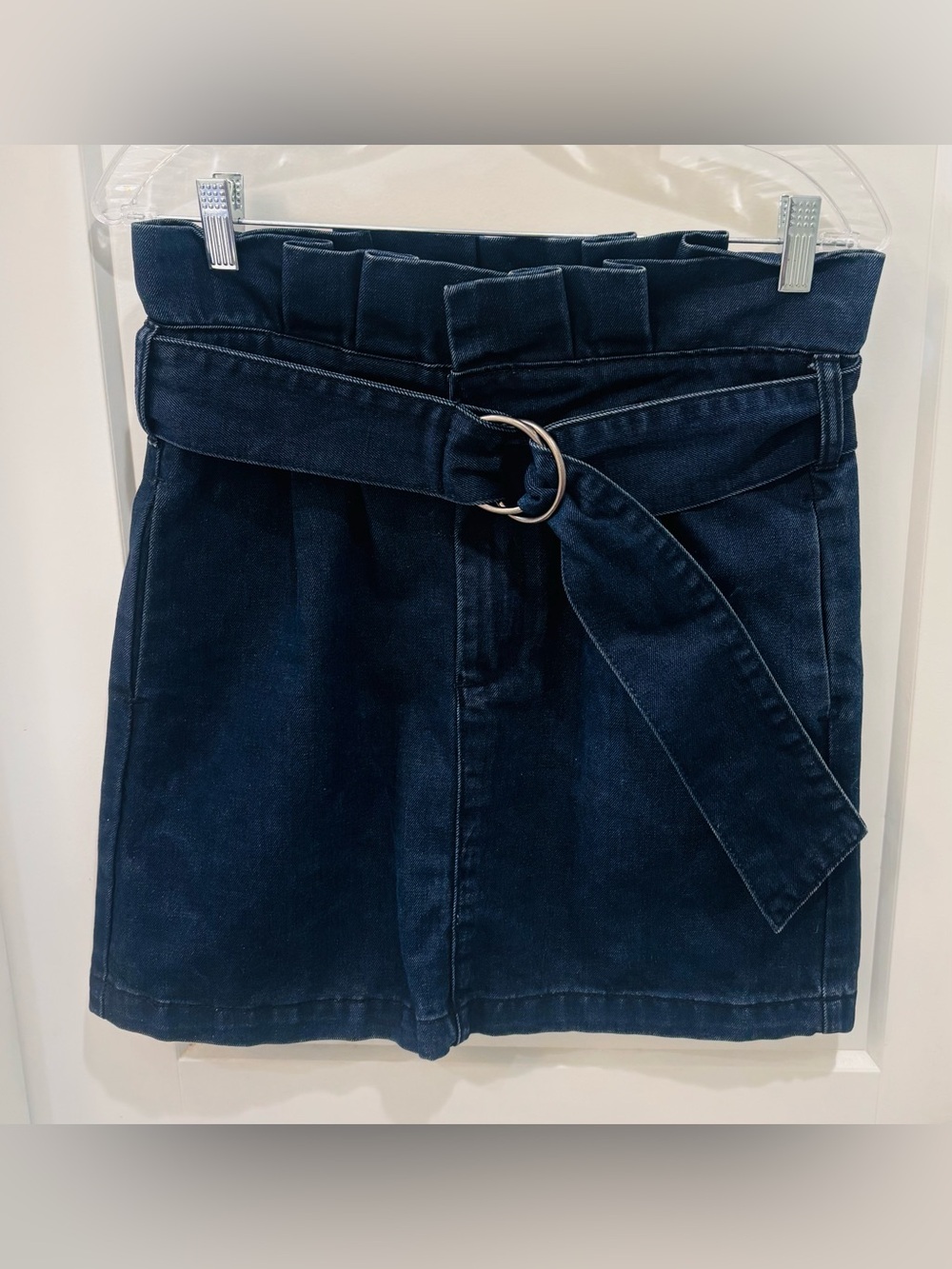 Hailee C by Anthropologie High-Waist Dark Denim Mini Skirt. Size Small